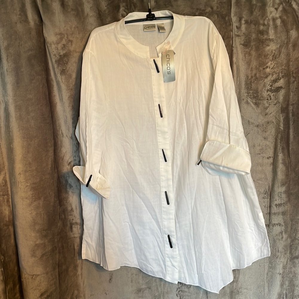 NWT Chico’s Size 3 (16) Toggle Slide Top Long Sleeves Optic White